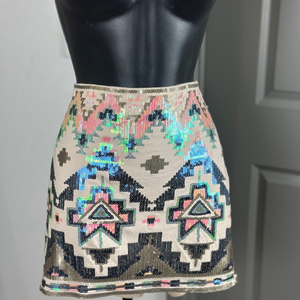 Express Sequin Embellished Geometric Skirt